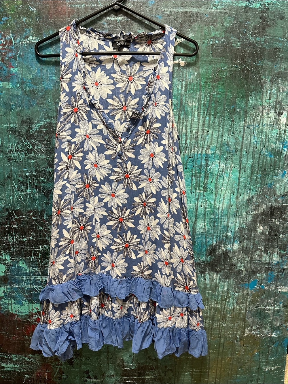 Blue Daisy Ruffle Hem Dress
